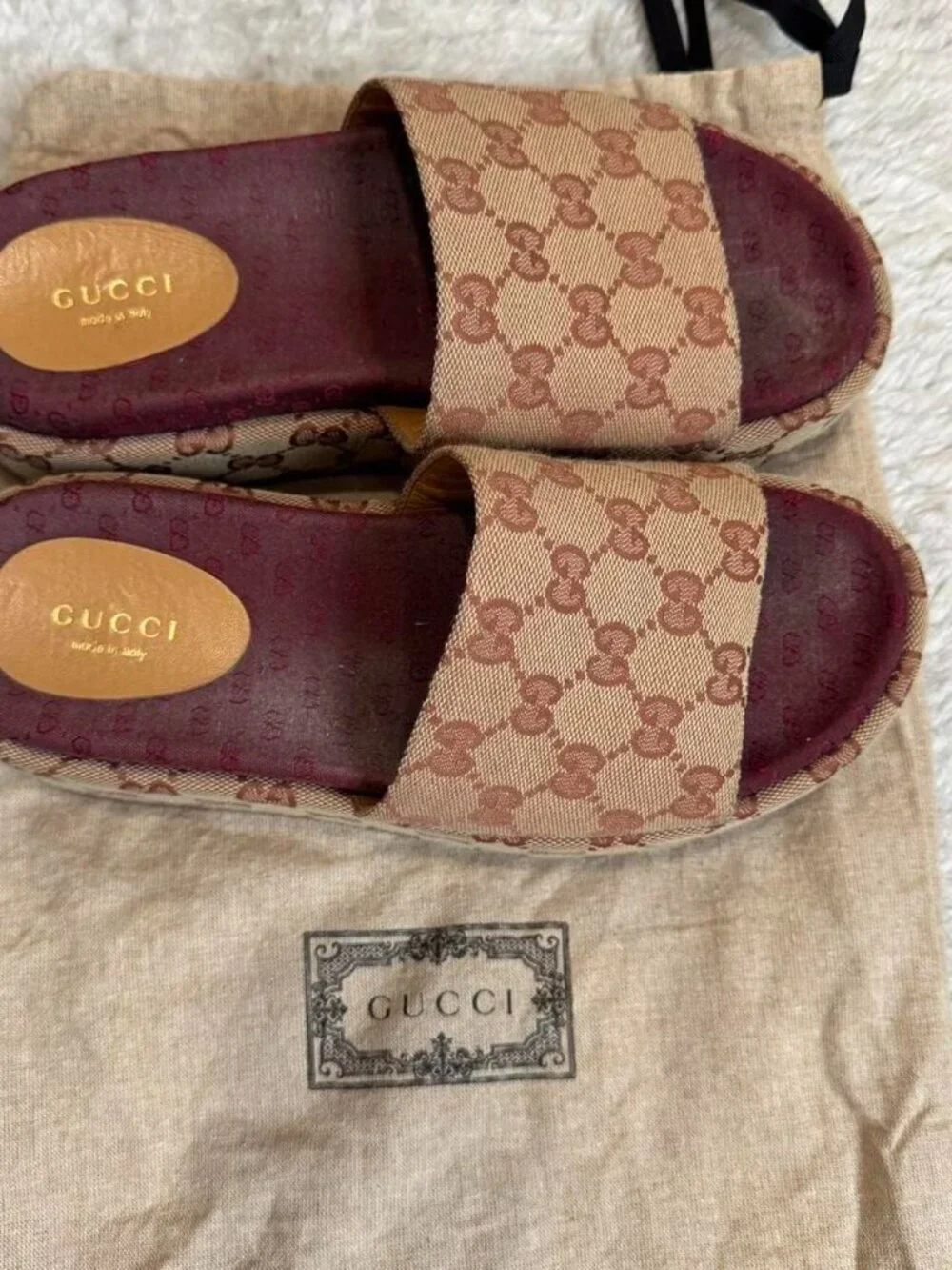 Gucci canvas GG Monogram Angelina Platform Slide Sandals